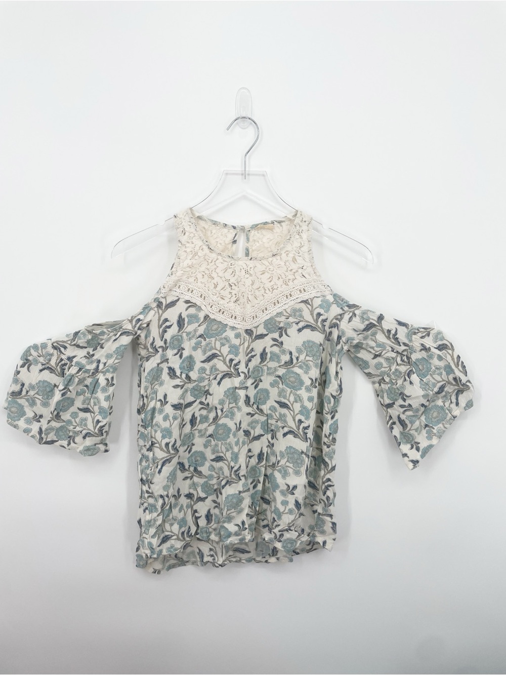 Hollister Floral Lace Shoulder Cut Out Blouse